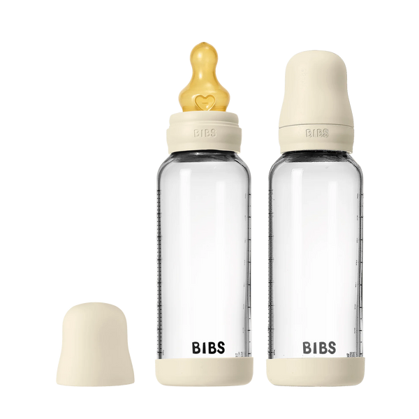 Biberon en verre avec tétine latex - 250ml - Paquet de 2 - Ivory