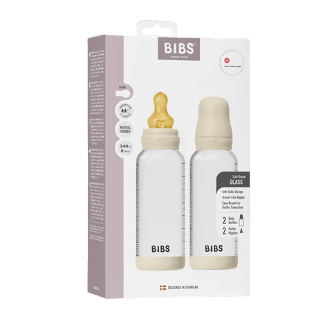 Biberon en verre avec tétine latex - 250ml - Paquet de 2 - Ivory