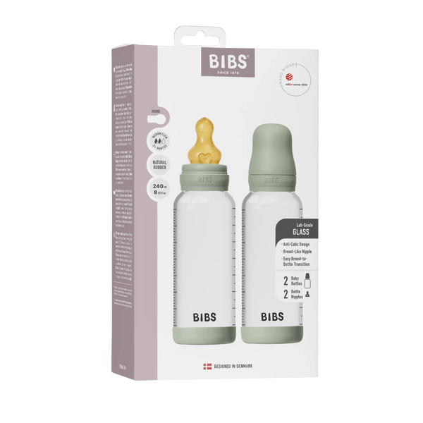 Biberon en verre avec tétine latex - 250ml - Paquet de 2 - Sauge