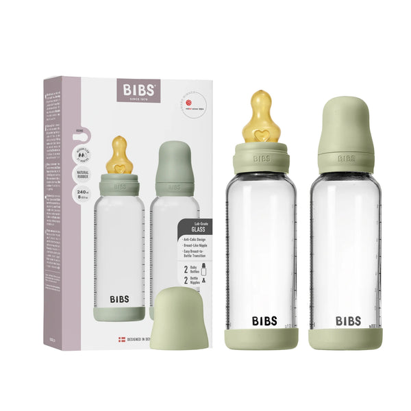 Biberon en verre avec tétine latex - 250ml - Paquet de 2 - Sauge