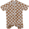 Rust checkered zipper swimsuit