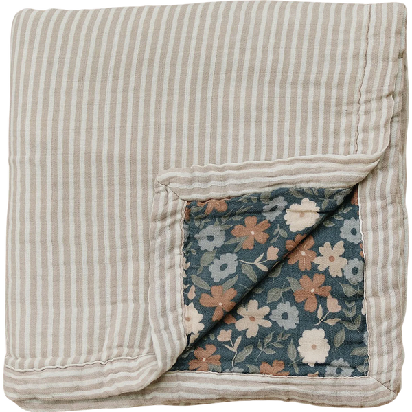 Quilt - Taupe stripe + Midnight floral