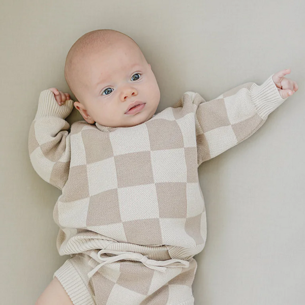 Taupe checkered Knit Sweater