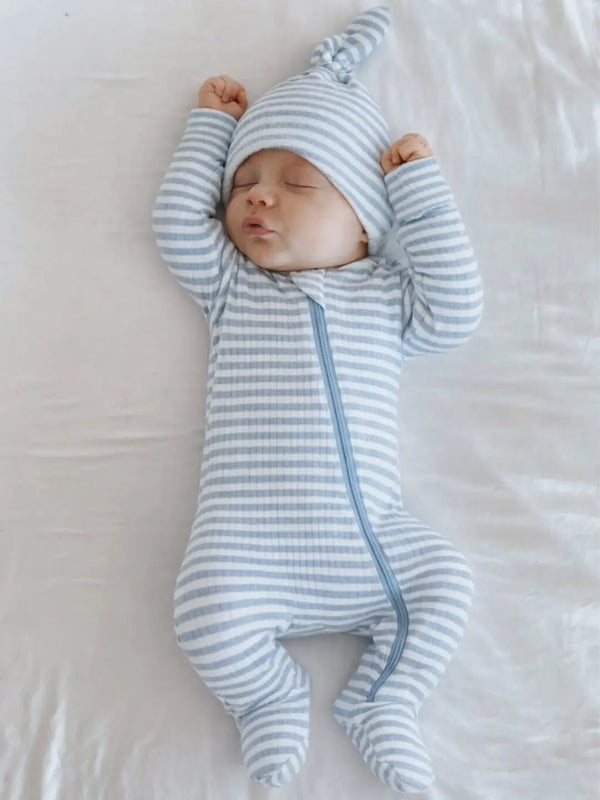 Pyjama à zip - Rayures dusty blue