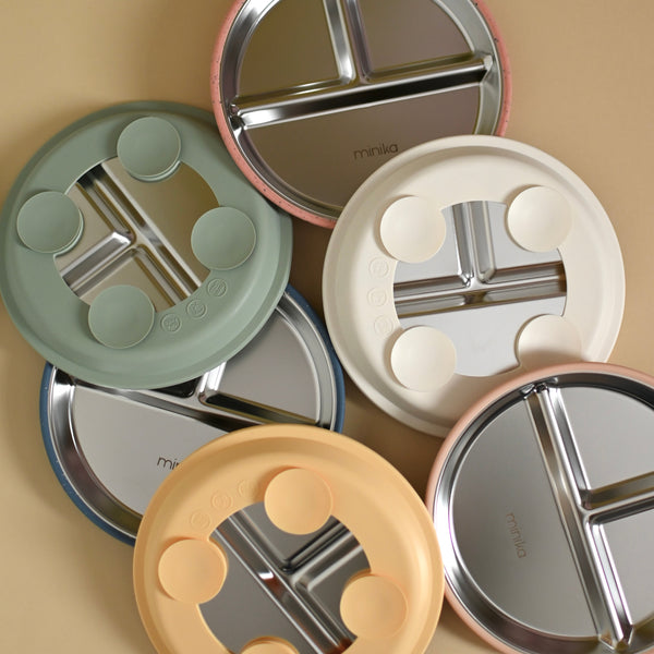 Assiette à compartiments en acier avec succion en silicone
