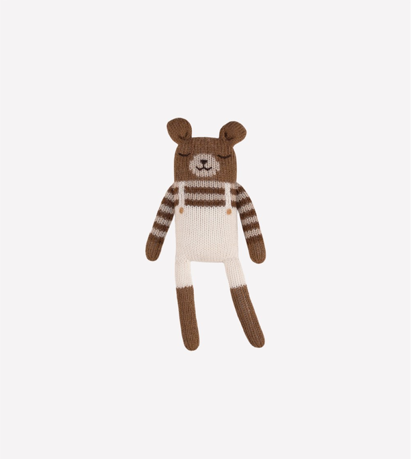 Bear knit toy - Ecru overalls