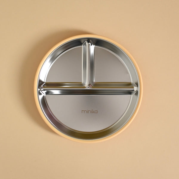 Assiette à compartiments en acier avec succion en silicone