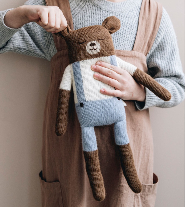 Tall bear knit toy - Blue