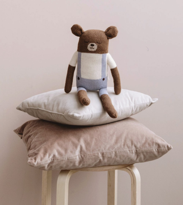 Tall bear knit toy - Blue