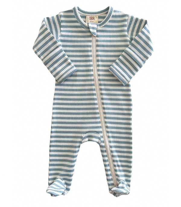 Pyjama à zip - Rayures bleues