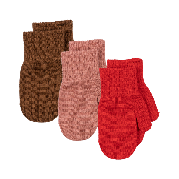 Filla mittens - Pack of 3 - Rose/Pecan/Scarlet