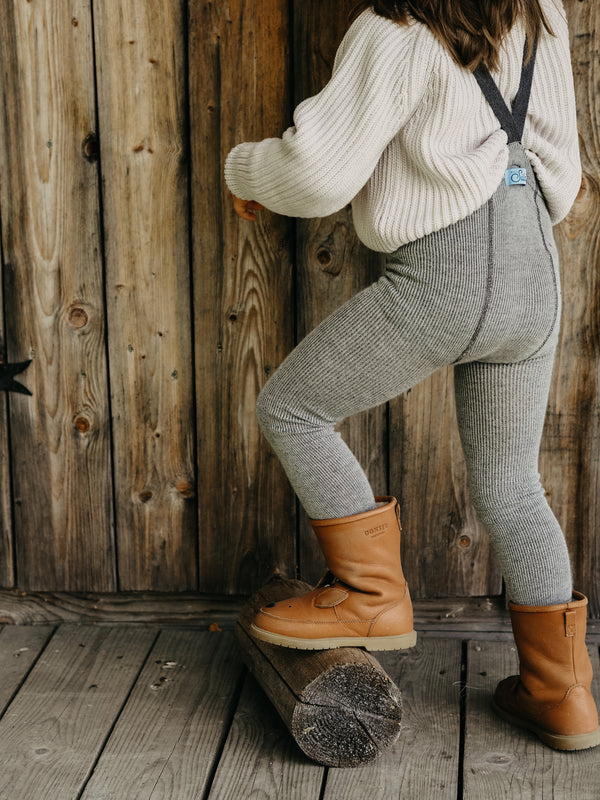 Footless tights with braces - WOOL - Granite grey