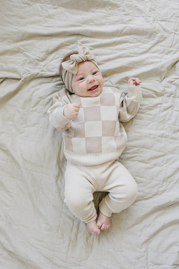 Footless tights with braces - Cream blend checked