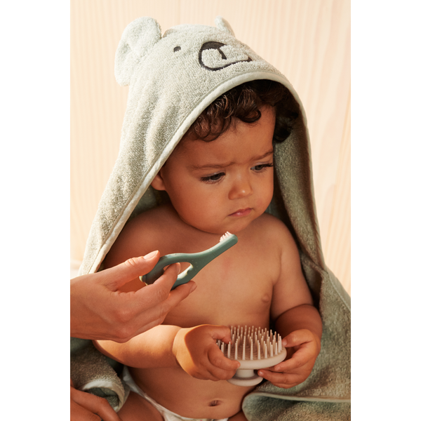 Batu hooded bath towel - Bear dove blue