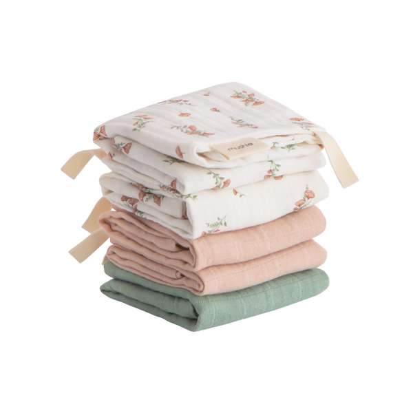 Muslin Cotton Washcloth 5-Pack - Pink flowers combo