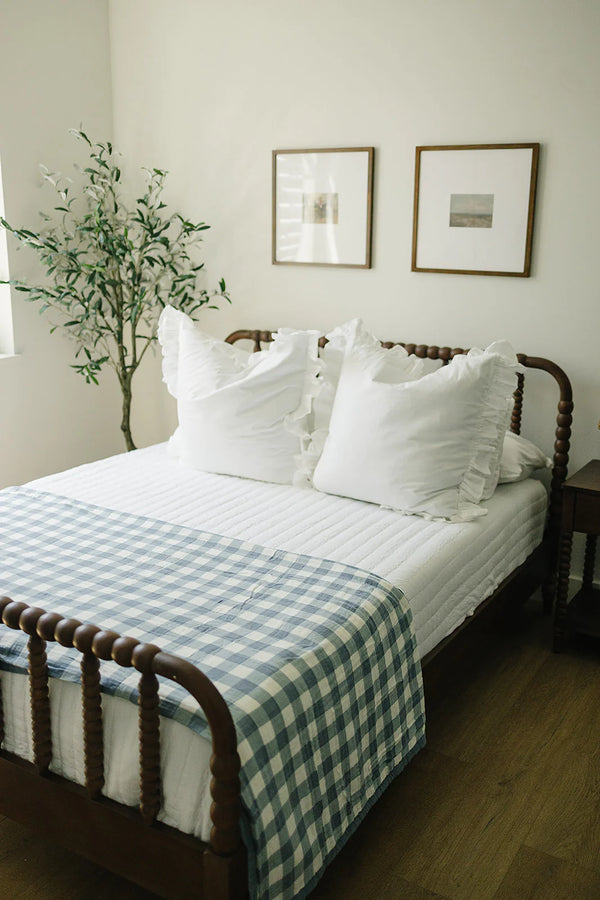 Courtepointe lit simple - Dusty blue gingham