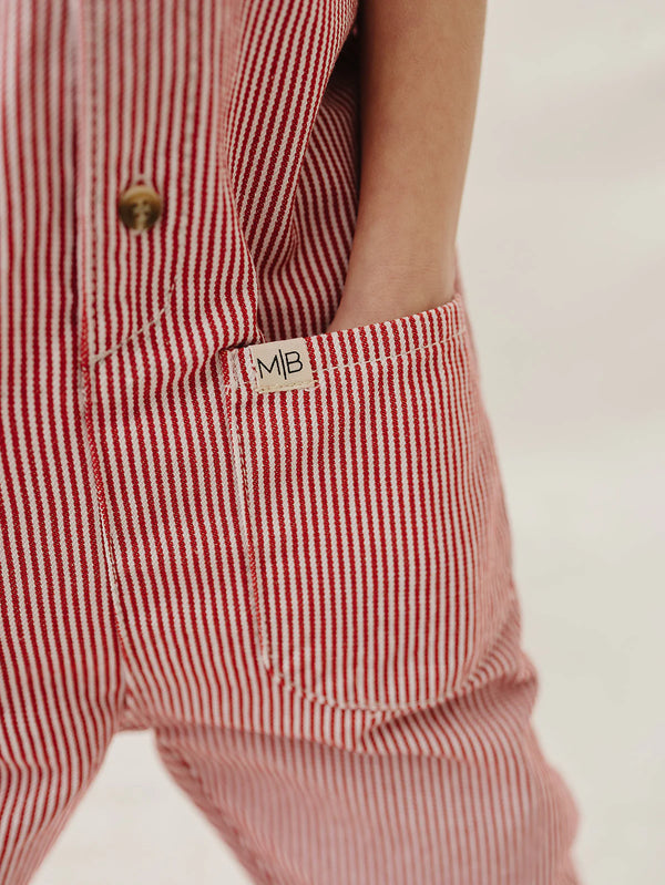 Red stripe overalls