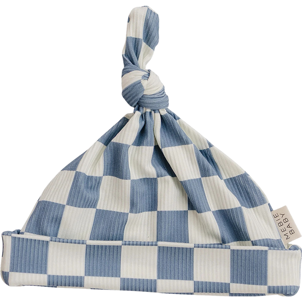 Blue checkered ribbed bamboo hat