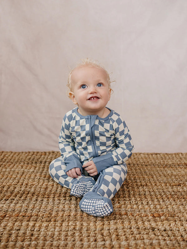Bamboo zipper - Blue checkered