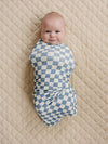 Stretch swaddle blanket - Blue checkered