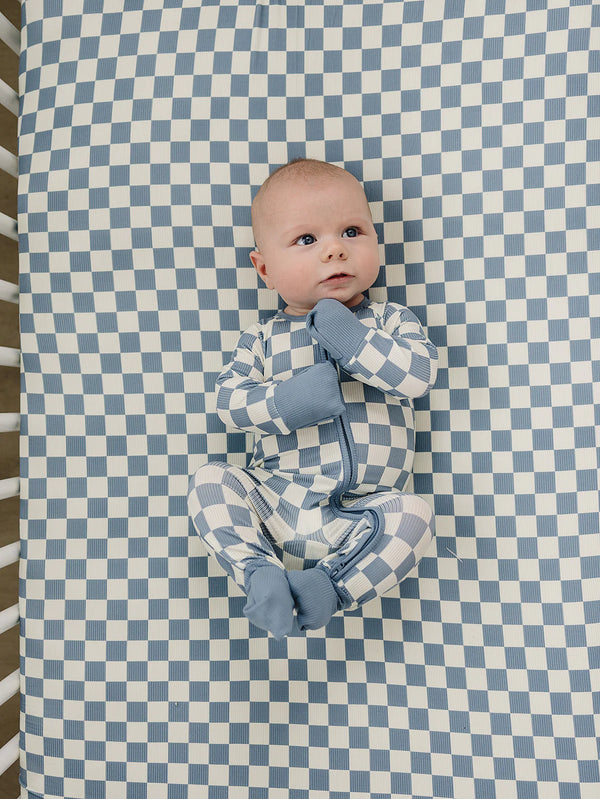 Drap contour bambou - Blue checkered