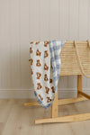 Courtepointe - Dusty blue gingham & teddy bear