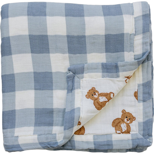 Quilt - Dusty blue gingham & teddy bear