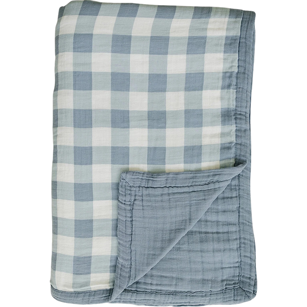 Dusty blue gingham twin muslin quilt