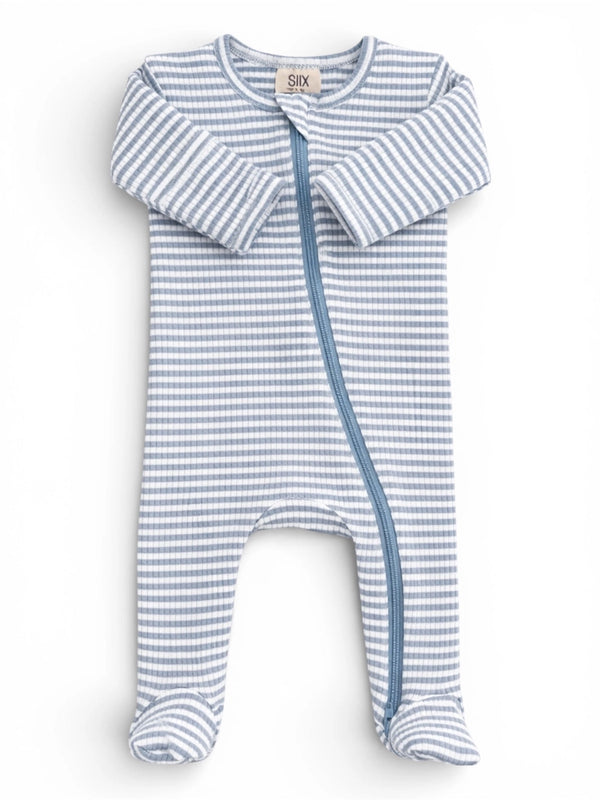 Pyjama à zip - Rayures dusty blue