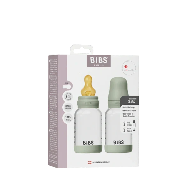 Biberon en verre avec tétine latex - 120ml - Paquet de 2 - Sage