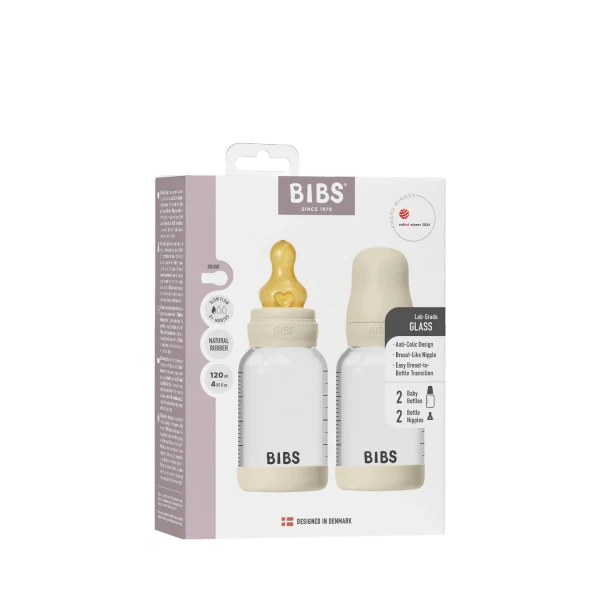 Biberon en verre avec tétine latex - 120ml - Paquet de 2 - Ivory