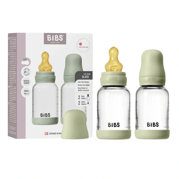 Biberon en verre avec tétine latex - 120ml - Paquet de 2 - Sage