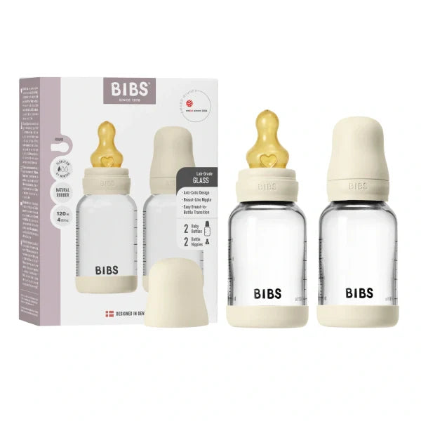Biberon en verre avec tétine latex - 120ml - Paquet de 2 - Ivory