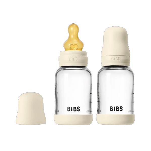 Biberon en verre avec tétine latex - 120ml - Paquet de 2 - Ivory