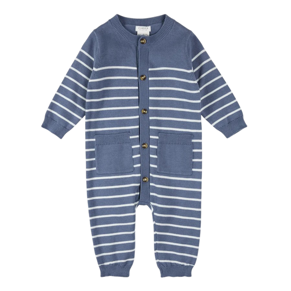 Combinaison en tricot rayé bleu denim