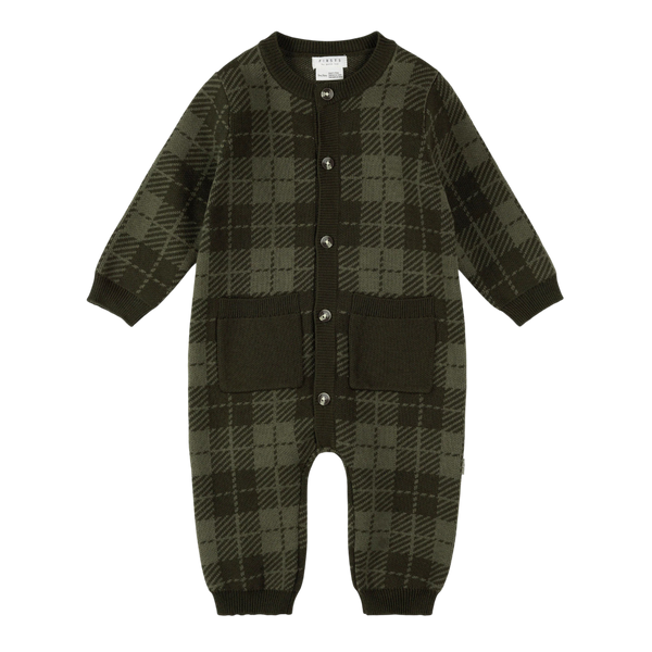 Combinaison en tricot vichy vert