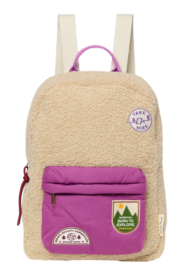 Ecru/Purple Teddy Midi Backpack