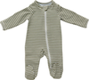 Olive stripes footed zipper one-piece 
