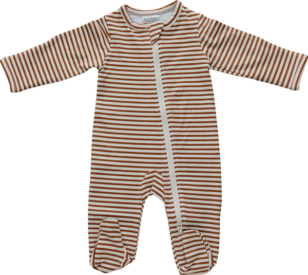 Rust stripes footed zipper one-piece 