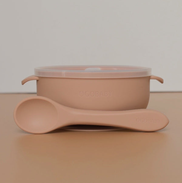 Silicone suction bowl and spoon - Champagne