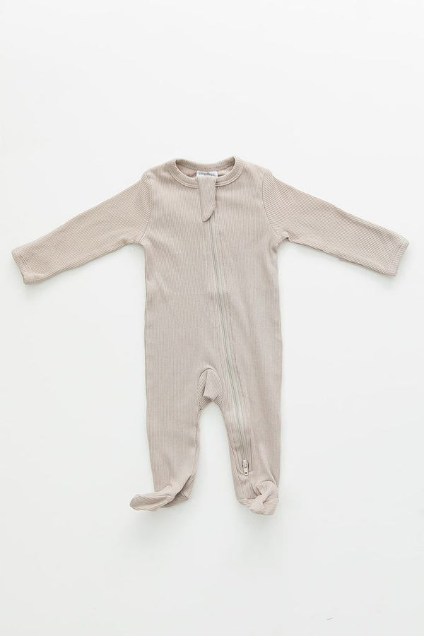 Ribbed footed overall with zip - Oatmeal 