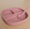 Ensemble d’assiette à succion et fourchette en silicone - Old pink