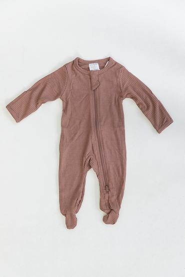 Ribbed footed overall with zip - Dusty Rose 