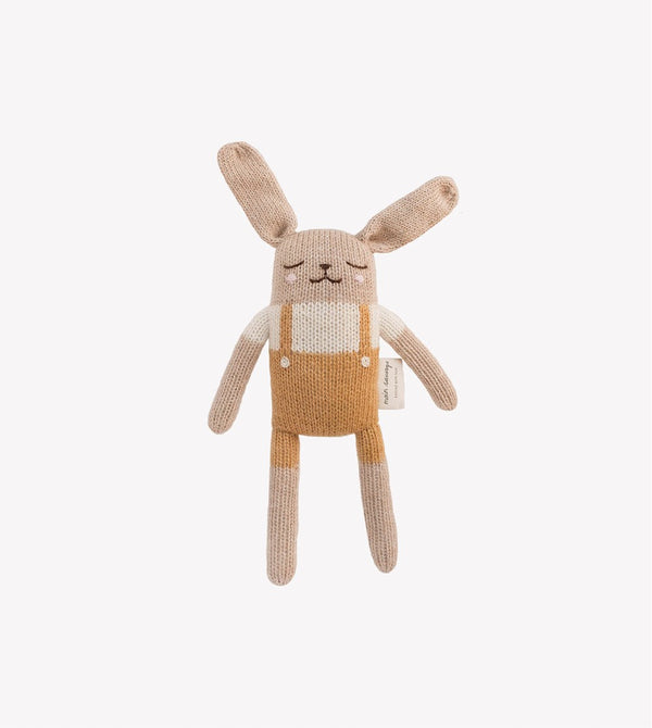 Bunny knit toy - Ochre overalls 